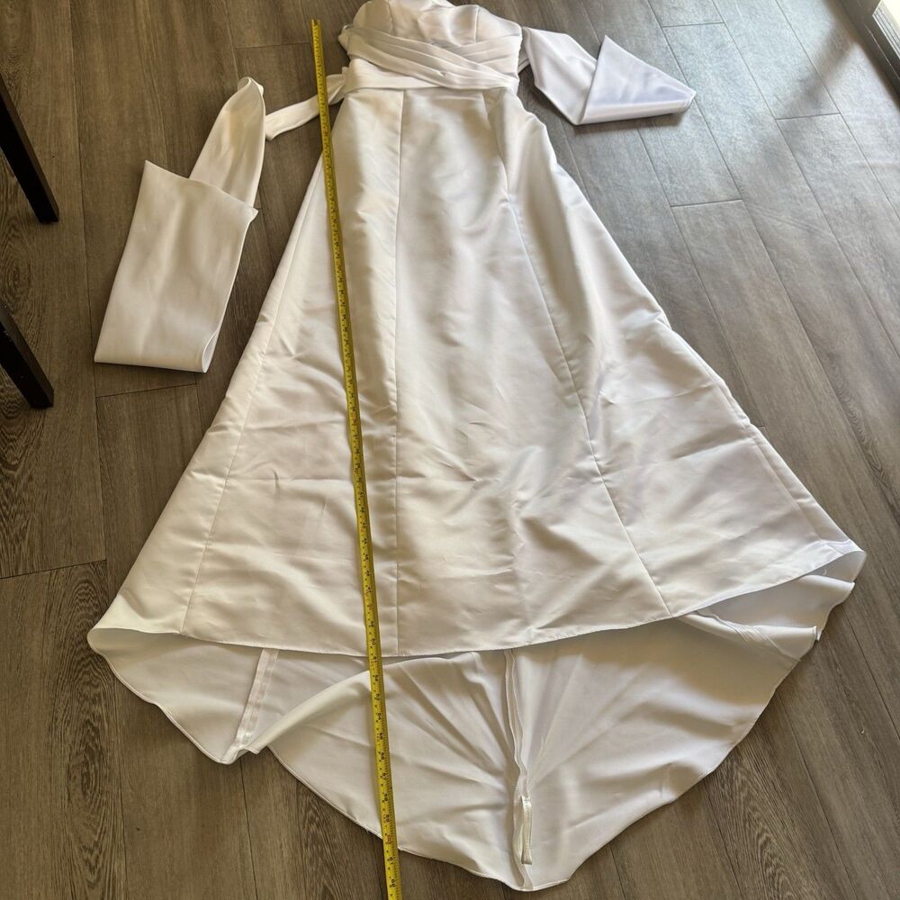 Bill Levkoff White Satin Strapless Wedding Gown Bridal Dress Bow Train Size 6 - Picture 7 of 16